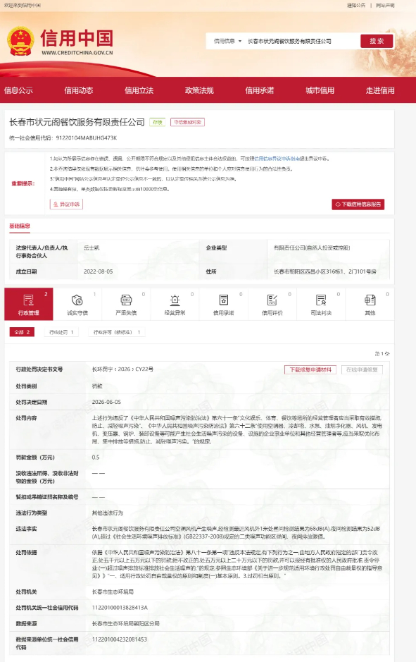 信用中国网站处罚信息（央广网发 网络截图）