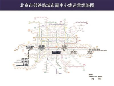 北京市郊铁路 城市副中心线 运营线路图