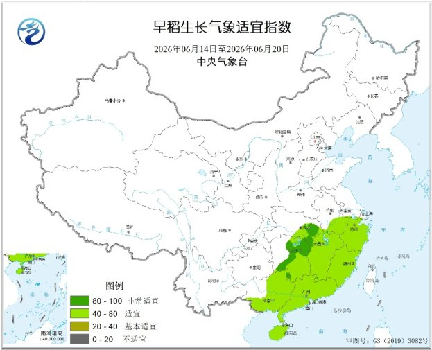 附图4&nbsp; 早稻生长气象适宜指数