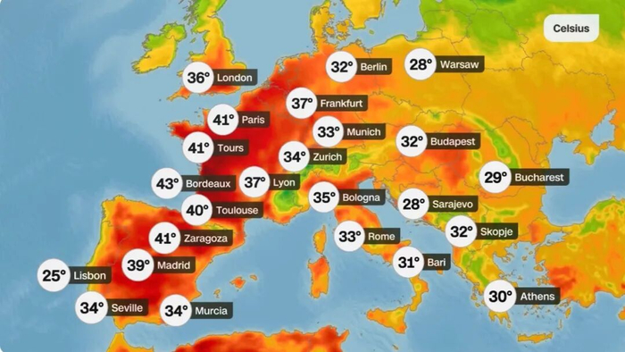 图说：6月25日欧洲部分地区温度