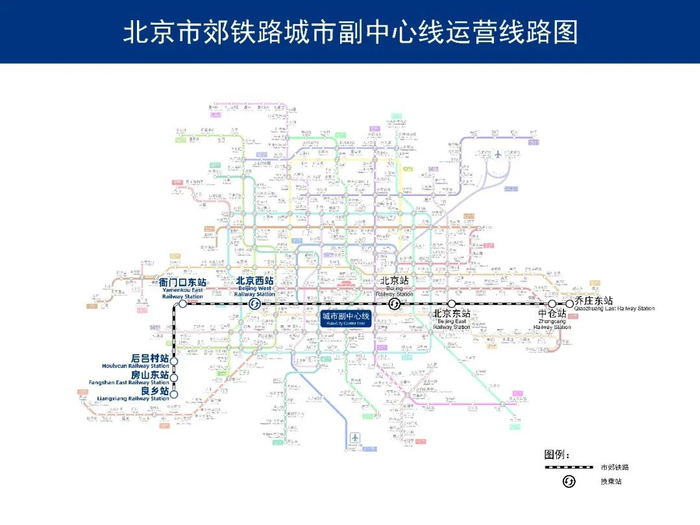 ▲北京市郊铁路城市副中心线运营线路图