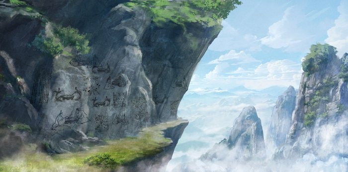 《小小围棋少年》主要场景：青城山古画石壁