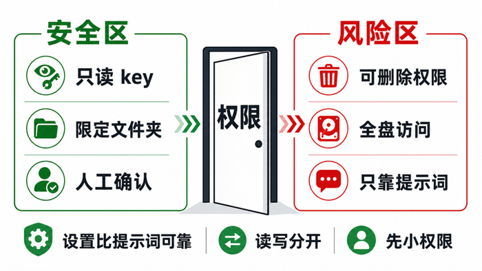 图注：第二大脑越自动，越要把只读、限定目录、人工确认这些边界放在系统层，而不是只写进提示词