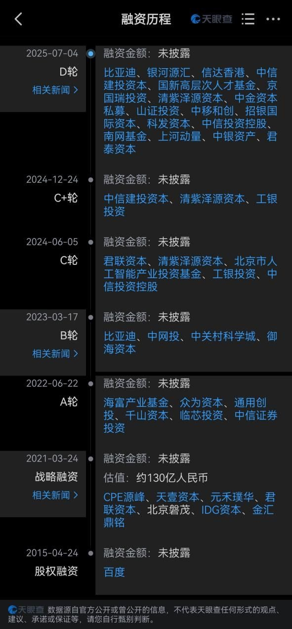 图2：昆仑芯融资历史截图。来源：天眼查