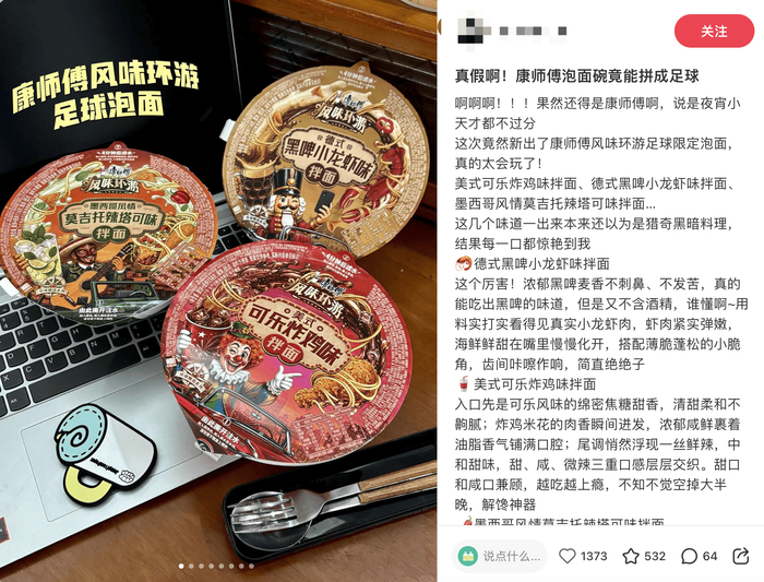 （图为：康师傅风味环游系列产品，图片来源：小红书）