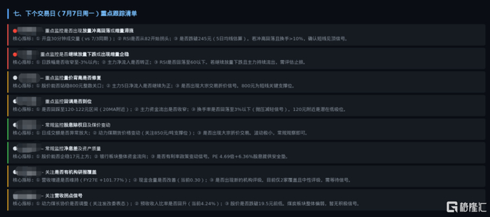 （扣子生成的自动化复盘日报，不仅梳理了当日盈亏，还列出了次日的重点观察信号）