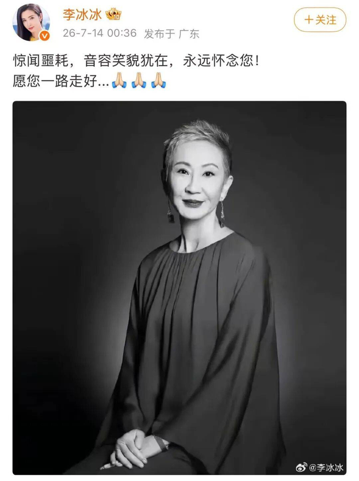 李冰冰发文悼念施南生 图据李冰冰微博截图