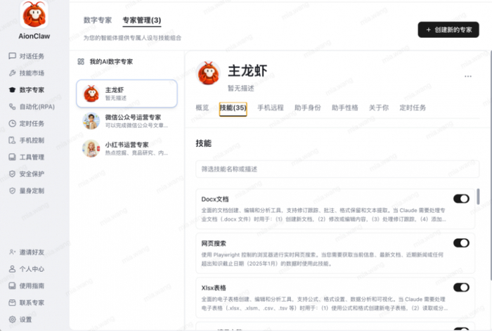图 8.专家技能配置面板