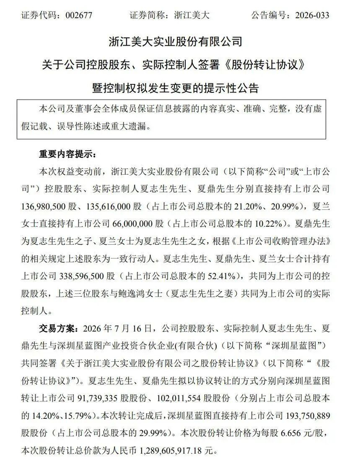 浙江美大公告