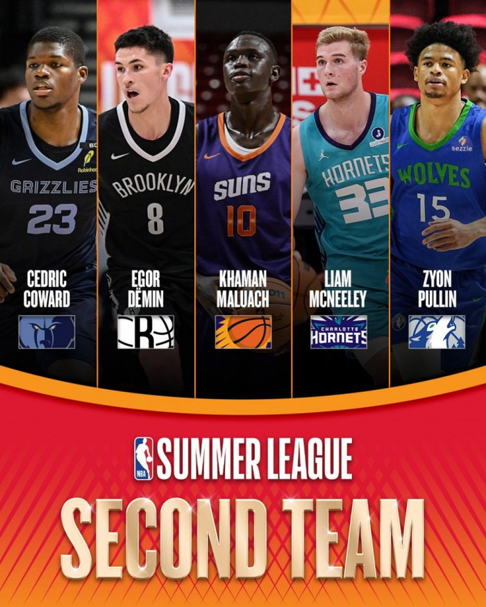 NBA夏联二阵：科沃德、杰明、马卢阿奇、麦克尼利、锡安·普林