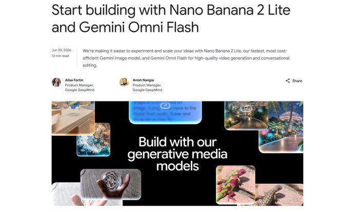 图：Google 宣布 Nano Bana
