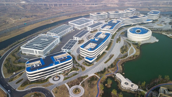 位于烟台市黄渤海新区的万华化学集团全球研发中心。新华社记者徐速绘 摄