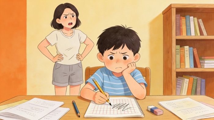 ▲ 作业本上的字总是歪歪扭扭、跑出格子