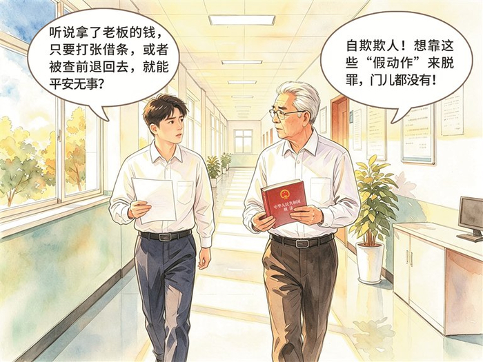 借条不是免罪牌，畏罪退赃亦难逃。 （安徽省合肥市纪委监委 制图）