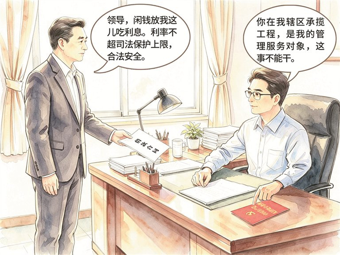 借贷收息有边界，莫用公权谋私利。（安徽省合肥市纪委监委 制图）