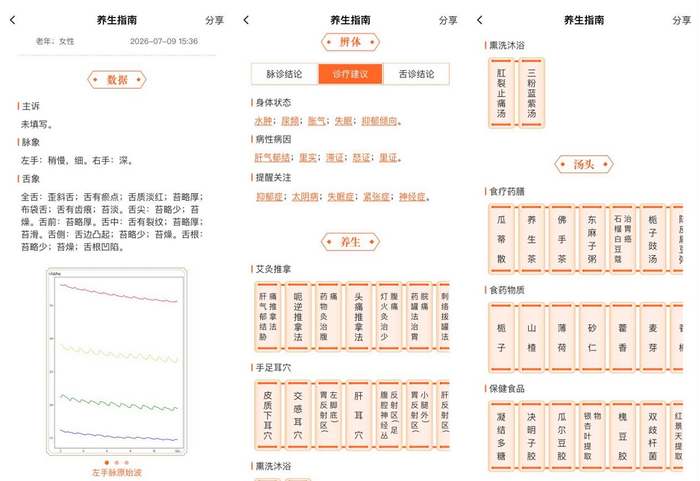 图二：某老年女性用户通过汤头APP辨体生成养生指南