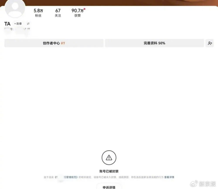 ▲视频博主“WORLD”一个近6万粉丝的账号，因遭恶意举报被封禁。 受访者供图