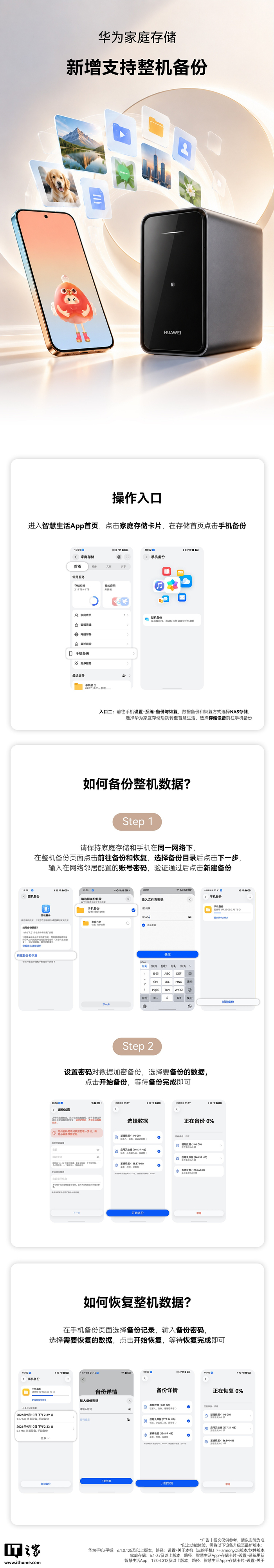 智慧生活华为家庭存储适配 HarmonyOS 系统,新增支持整机备份功能