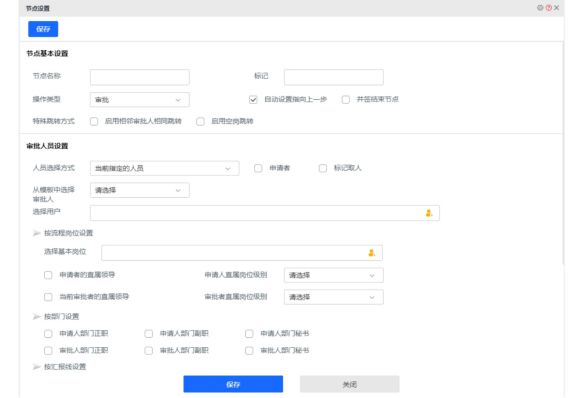 图1  华天动力OA工作流节点设置界面，可配置审批人员、岗位关系及相关运行规则（来源：华天动力OA官网）