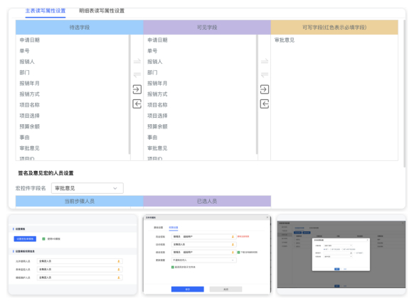 图2  华天动力OA节点字段权限配置示例，可按节点控制字段可见、可写及相关人员范围