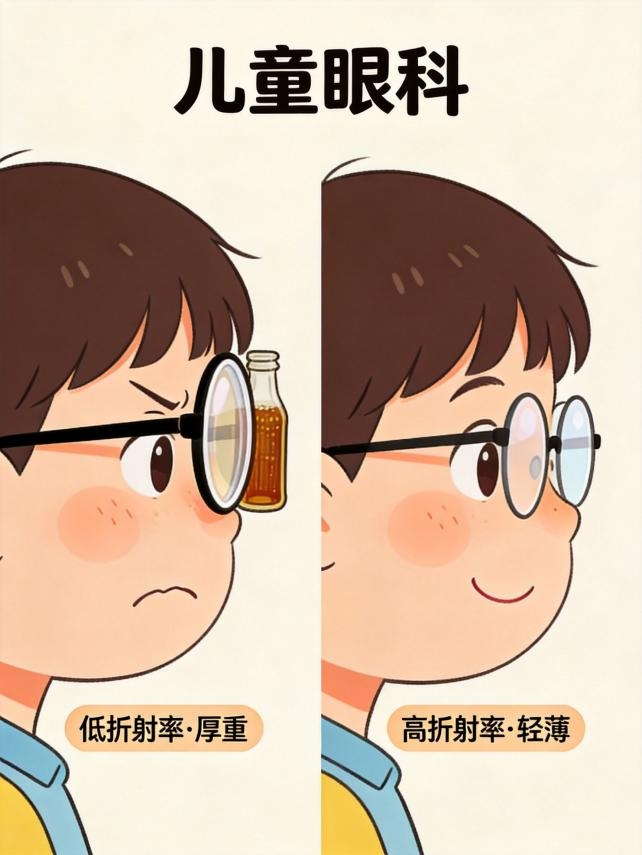 图 3 高度近视配低折射率=镜片厚、重、压鼻梁