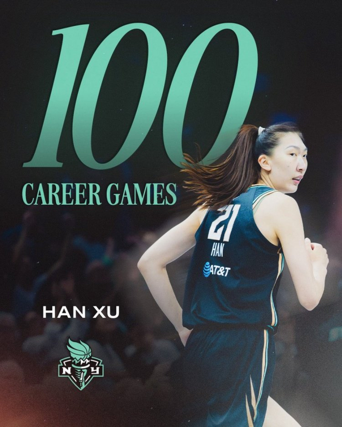 里程碑!韩旭成第二位在WNBA出战100场的中国球员 第一位是李月汝