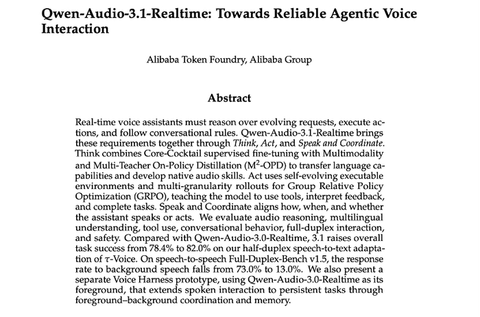 ▲Qwen-Audio-3.1-Realtime技术报告（来源：arXiv）