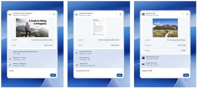 ▲Windows搜索会在搜索结果中直接显示PowerPoint演示文稿、Word文档和照片的内联预览