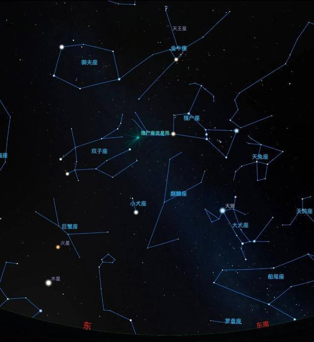 猎户座流星雨辐射点示意图，模拟时刻：10月22日02:20 图据深圳市天文台