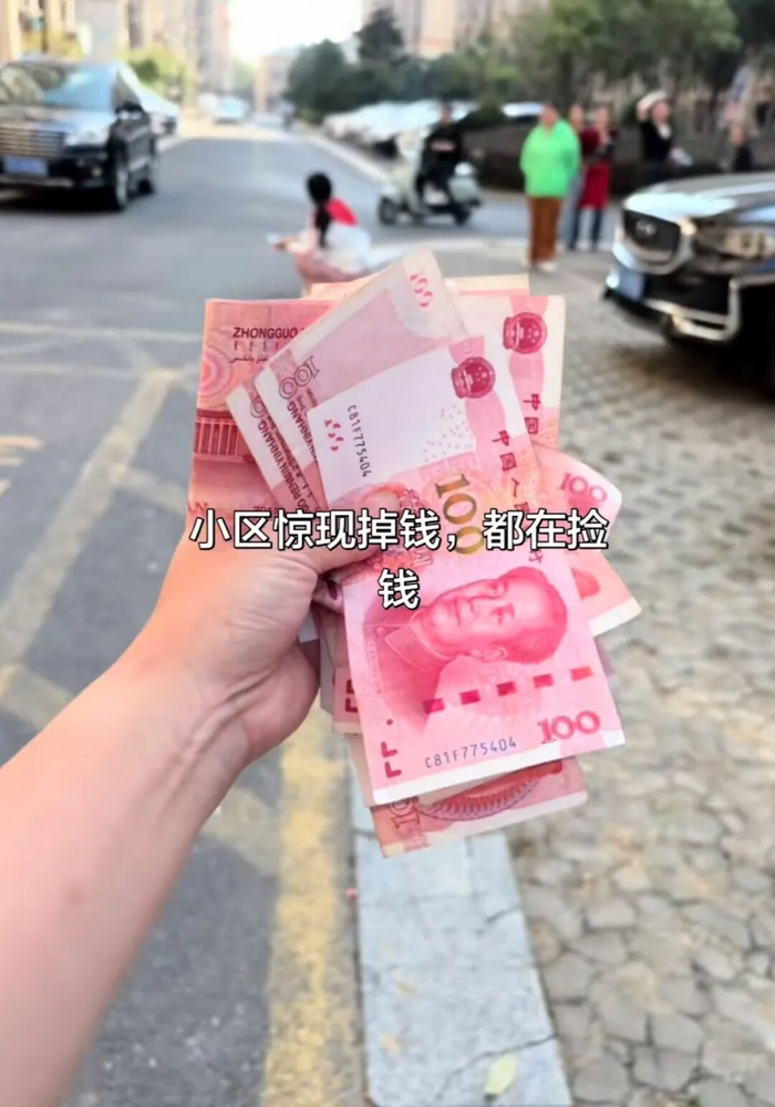 网友发布的小区捡钱视频截图