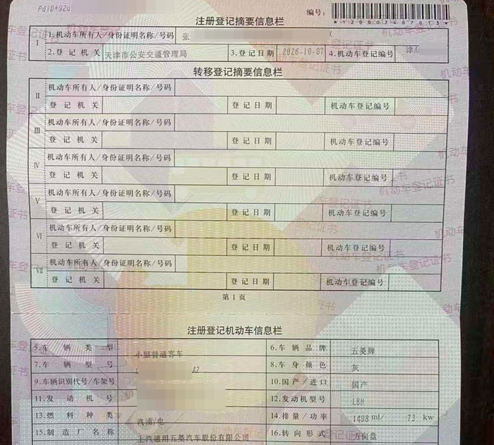 ▲机动车登记信息 受访者供图