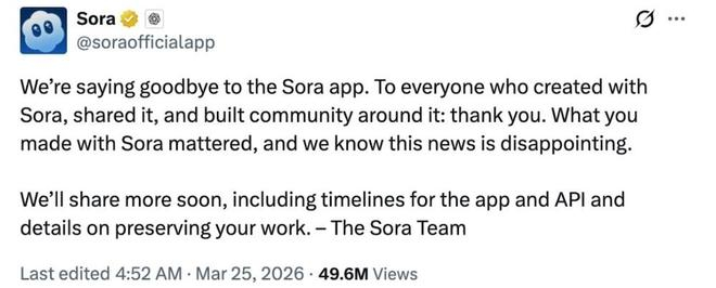 ▲Sora于今年5月被放弃，图源：Grok/Sora