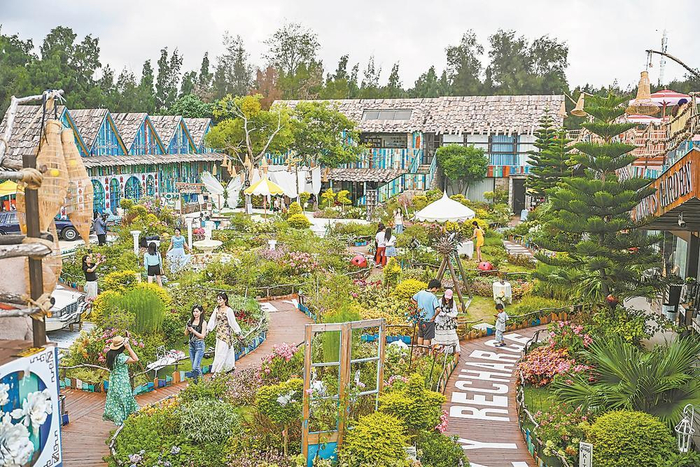 游客在坛南湾艺术驿站“花花世界”打卡。本报通讯员 林君斌 摄