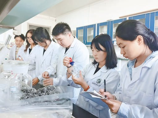 学生们配置月季组培苗培养基。学校 供图