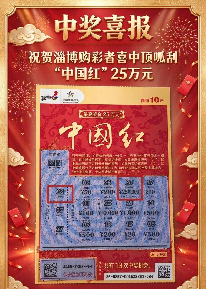 淄博一婚宴上，彩票刮出25万元