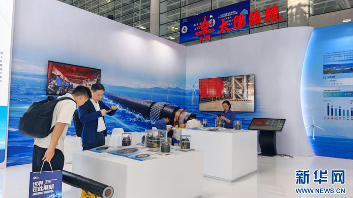 观众现场了解太阳海缆产品。新华网 刘丰 摄