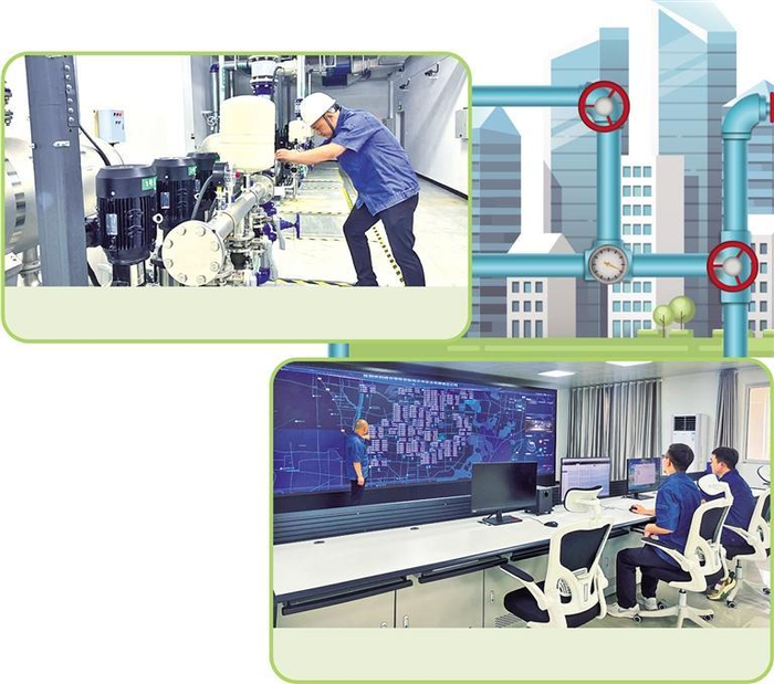 淮北供水有限责任公司员工在淮北市相山区金方丽水园小区地下二次供水泵房内检查设备运转情况。本报记者 梁 睿摄