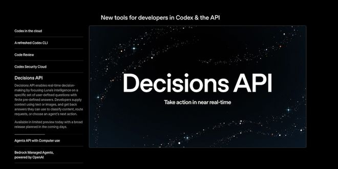▲OpenAI于9月29日的开发者日活动上公布Decisions API，图源：OpenAI。