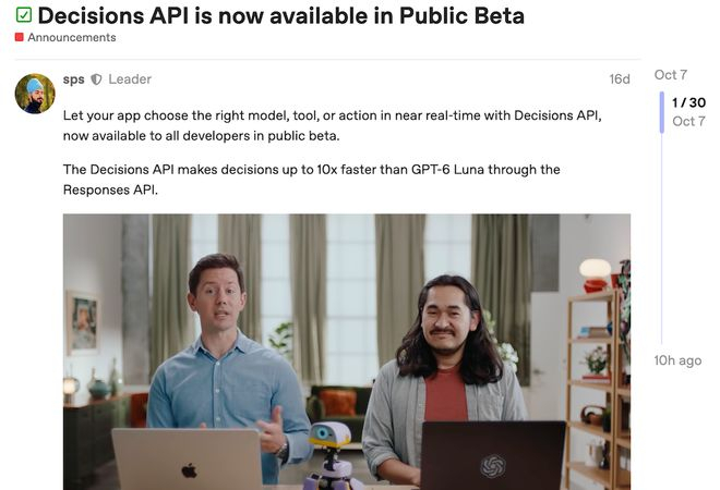 ▲OpenAI于10月6日开放Decisions API公开测试，图源：OpenAI。