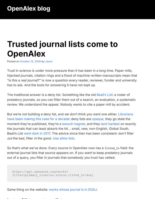 OpenAlex官方网站发布截图。