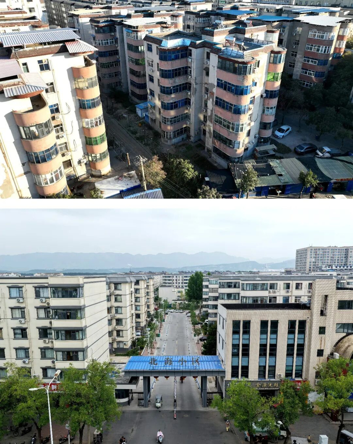 上图为改造前的河南济源北海小区；下图为改造后的北海小区。 段二平摄（新华社）