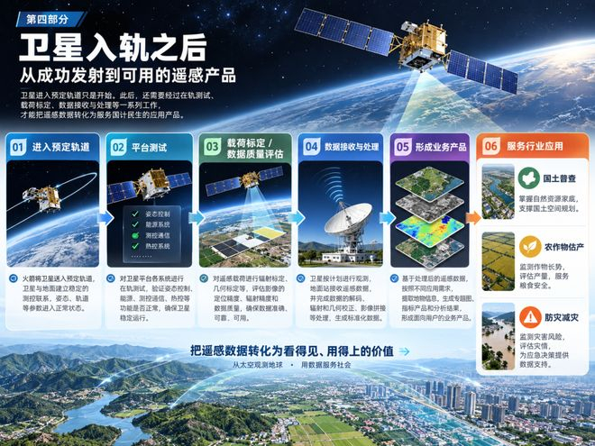 图4｜卫星入轨之后：从在轨测试到形成业务产品的关键环节。