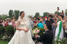 新郎手捧鲜花单膝跪地求婚惠若琪