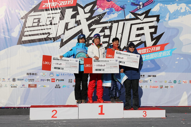 长白山鲁能胜地国际度假区滑雪场总经理王世同为男子双板前三名颁奖