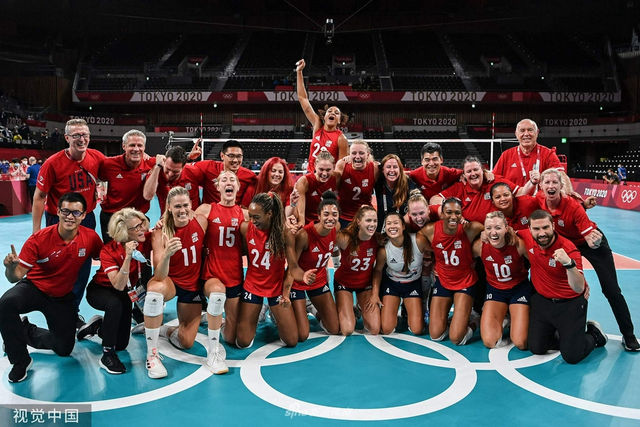 美国女排大胜巴西夺金 金牌数反超中国