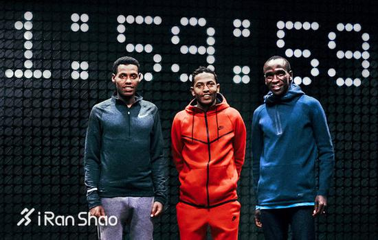 （从左至右）Lelisa Desisa， Zersenay Tadese和&nbsp;Eliud Kipchoge