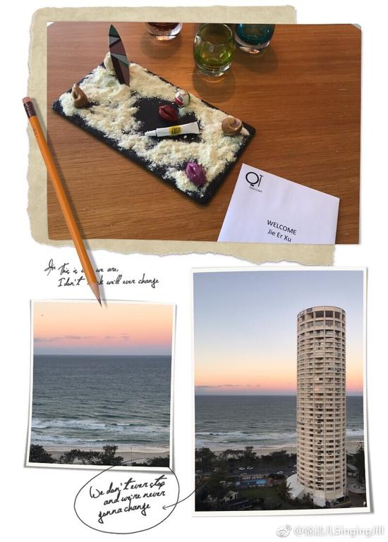 酒店窗外的无敌海景！还贴心附上冲浪主题的巧克力，太可爱了呀！