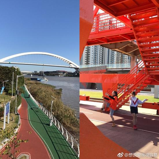 远处的卢浦大桥、近处的街舞