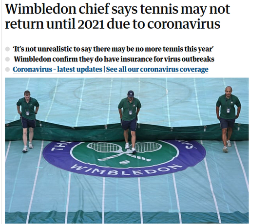 受疫情影响，温网锦标赛75年来首次取消比赛。