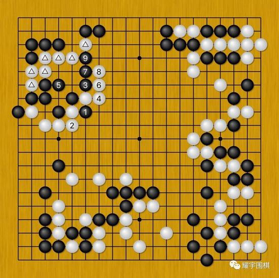 图13：黑1必须先打一下与白2先手交换，这样才能确保黑3可以打吃着出头。